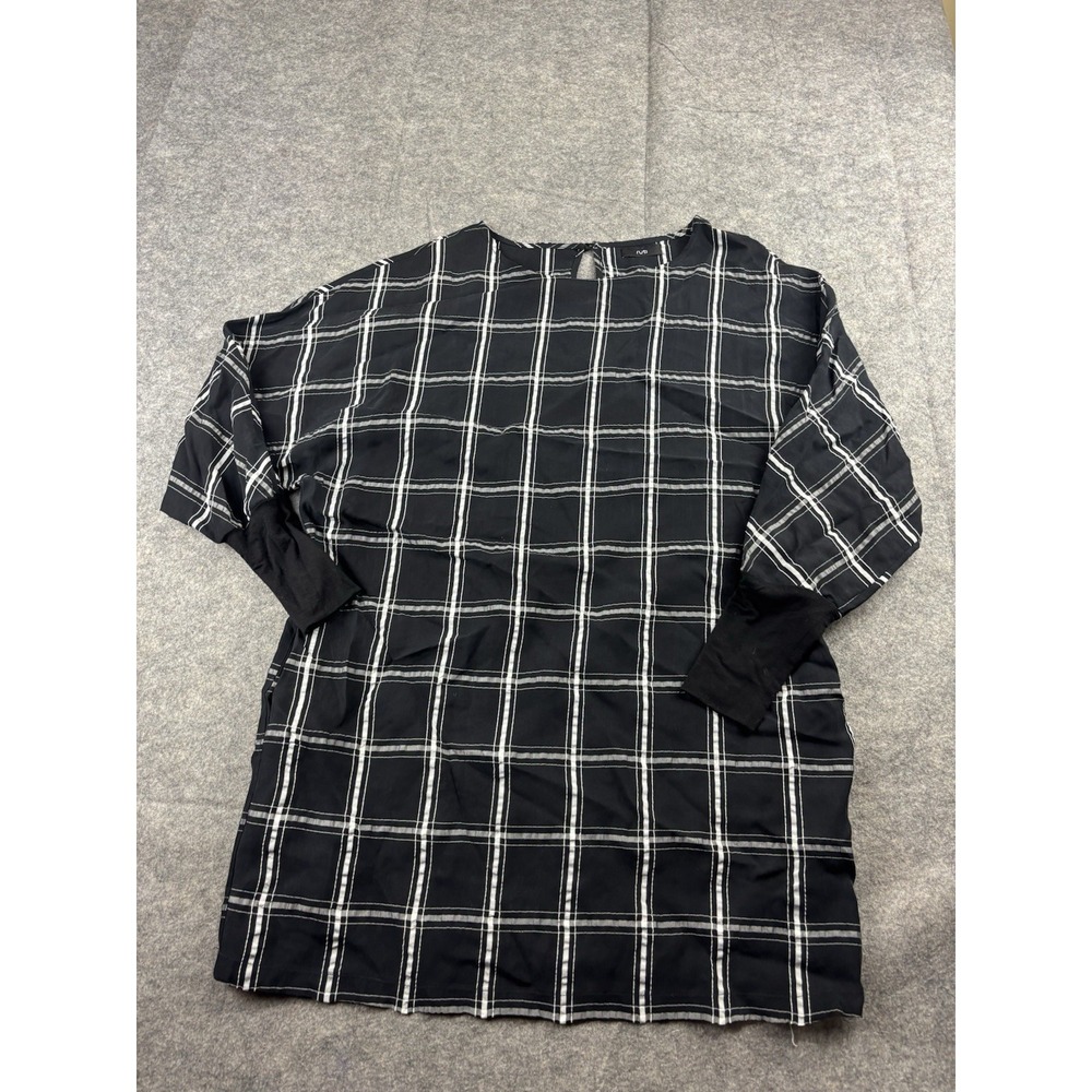 Ruti Mini Shift Shirt Dress Black Plaid Pockets Women's 0 Minimalist Preppy